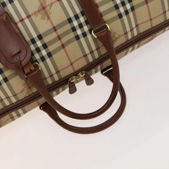 BURBERRY Nova Check Boston Bag PVC Beige Gold Auth 119095 - Picture 8 of 16